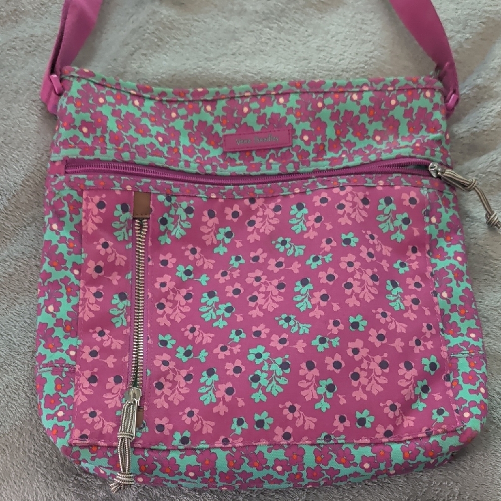 Vera Bradley Pink and Green Patterned Crossbody Bag